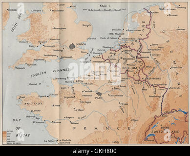 NORTH WEST EUROPE IN 1940. France Belgium Holland Germany. HMSO, 1953 old map Stock Photo