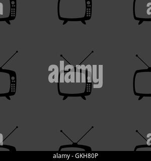 Retro tv web icon. flat design. Seamless gray pattern. Stock Vector