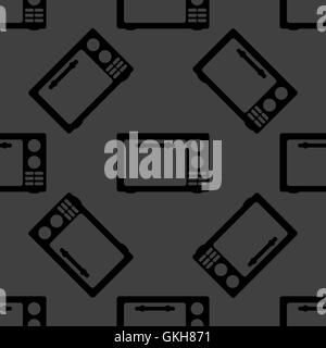 microwave. kitchen equipment web icon. flat design. Seamless gray pattern. Stock Vector