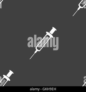 Syringe web icon. flat design. Seamless gray pattern. Stock Vector