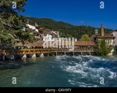 Aar Bridge (Scherzlingschleuse) in Thun, Bernese Oberland, Switzerland, Europe Stock Photo