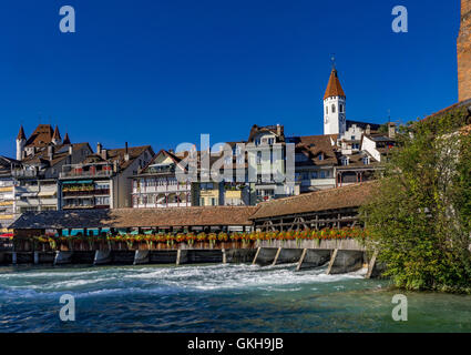 Aar Bridge (Scherzlingschleuse) in Thun, Bernese Oberland, Switzerland, Europe Stock Photo