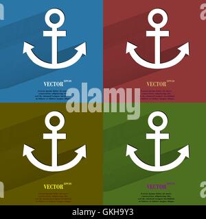 Color set Anchor. Flat modern web button with long shadow and space for your text. Stock Vector