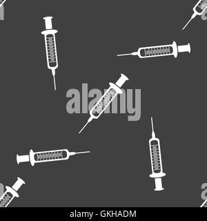 Syringe web icon. flat design. Seamless gray pattern. Stock Vector
