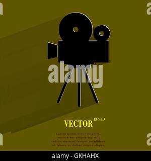 Videocamera. Flat modern web button with long shadow and space for your text. Stock Vector