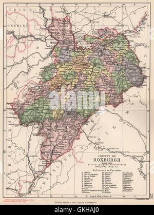 'County of Roxburgh'. Roxburghshire. Parishes. BARTHOLOMEW, 1891 antique map Stock Photo