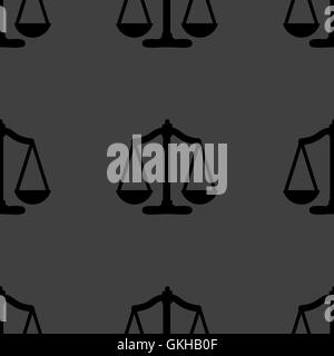 Scales balance web icon. flat design. Seamless gray pattern. Stock Vector