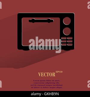 microwave. kitchen equipment. Flat modern web button with long shadow and space for your text. Stock Vector