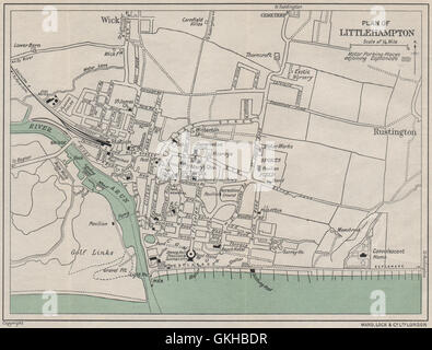 LITTLEHAMPTON vintage town/city plan. Sussex. WARD LOCK 1950 old ...