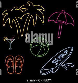 Vector Neon Beach Icons Stock Vector