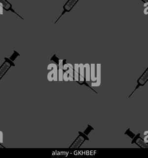 Syringe web icon. flat design. Seamless gray pattern. Stock Vector