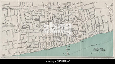 CENTRAL WORTHING vintage town/city plan. Sussex. WARD LOCK, 1933 vintage map Stock Photo