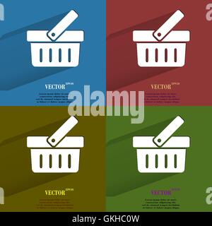 Color set Shopping basket. Flat modern web button with long shadow and space for your text. Stock Vector