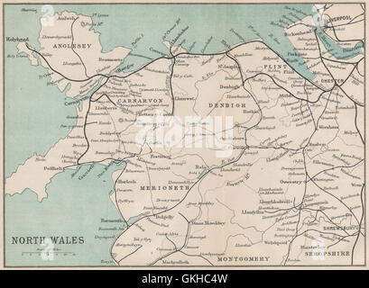 NORTH WALES. Rhyl Flint. WARD LOCK, 1893 antique map Stock Photo