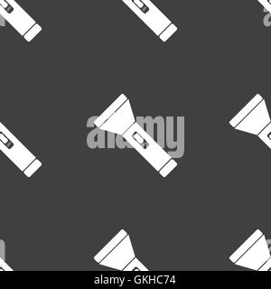 Flashlight web icon. flat design. Seamless gray pattern. Stock Vector