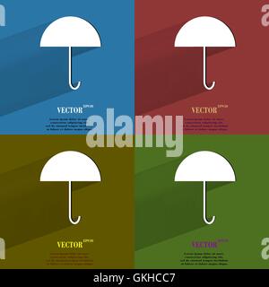 Color set Umbrella. Flat modern web button with long shadow and space for your text. Stock Vector