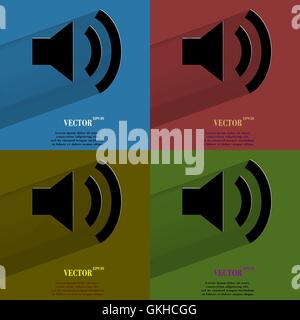 Color set Speaker. Flat modern web button with long shadow and space for your text. Stock Vector