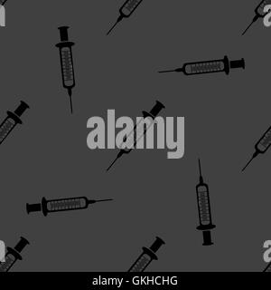 Syringe web icon. flat design. Seamless gray pattern. Stock Vector