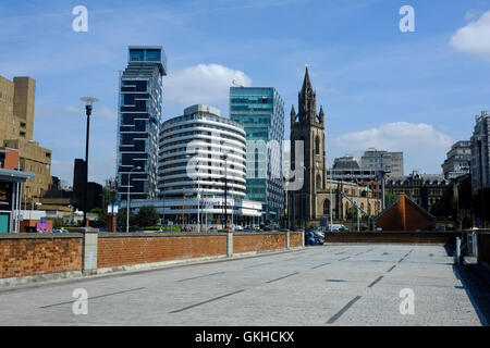 Old and new buildings in the Pierhead area of Liverpool Stock Photo