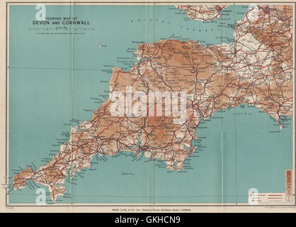 TOURING MAP OF DEVON AND CORNWALL. South West England. WARD LOCK, 1936 ...