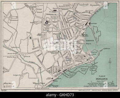 PENZANCE vintage town//city plan WARD LOCK 1912 old antique map Cornwall