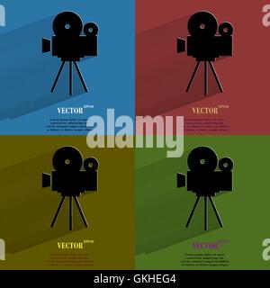 Color set Videocamera. Flat modern web button with long shadow and space for your text. Stock Vector