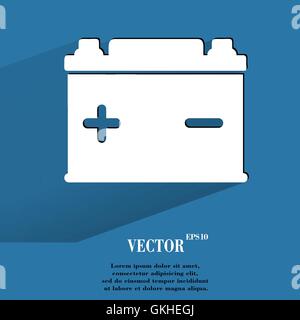 Car battery. Flat modern web button with long shadow and space for your text Stock Vector