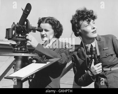 Women's Air Corps members Cpl. Gertrude C. Colonna (left) and Cpl. Alice Woodcock (right) gather upper air flow information at Bolling field, D.C. Army Air Base. Stock Photo