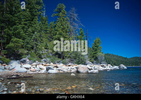 View of a rocky Lake Tahoe shoreline at D.L. Bliss State Park, California Stock Photo