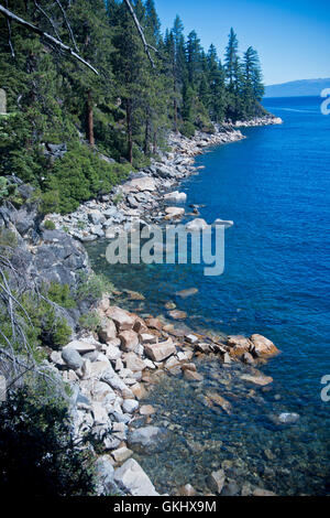 View of rocky Lake Tahoe shoreline at D.L. Bliss State Park, California Stock Photo