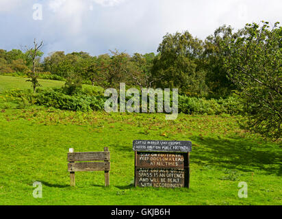 Signs erected by unfriendly farmer, warning against walkers trespassing on his land, Wharfedale, Yorkshire Dales, England UK Stock Photo
