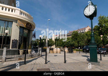 A large street clock in Hviezdoslavovo námestie (Hviezdoslavovo Square), one of the best-known squares in Bratislava, Slovakia. Stock Photo