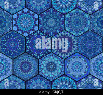 Tiles Blue Hexagon Mandala Stock Photo