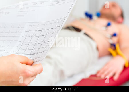 doctor checks patient ecg in medical practice Stock Photo