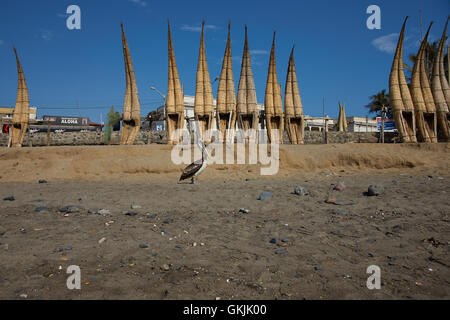 Traditional Peruvian fishing boats Stock Photo