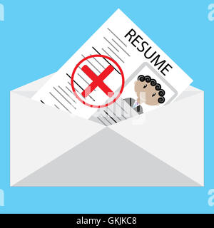 Negative answer to resume. Message envelope with containing a negative solution. Vector illustration Stock Photo