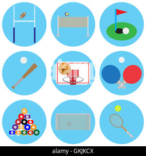 Sport game with ball. Basketball and snooker, tennis and volleyball, sports balls and football icon, vector illustration Stock Photo