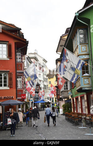 Colorful buildings in Zurich center, Switzerland Stock Photo