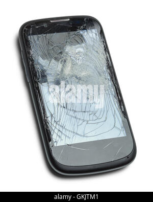 Cracked and Broken Smart Phone Isolated on White Background. Stock Photo