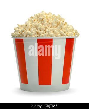 Large Full Bucket of Popcorn Isolated on White Background. Stock Photo