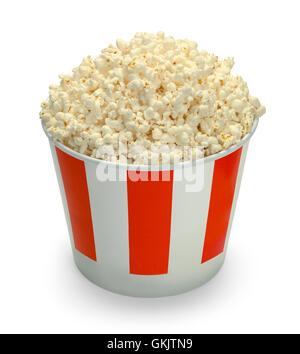 Large Full Bucket of Popcorn Isolated on White Background. Stock Photo