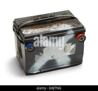 Old Dead Car Battery Isolated on White Background. Stock Photo