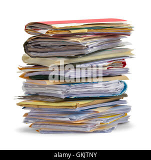 Large Pile Of Messy Files Isolated on White Background. Stock Photo