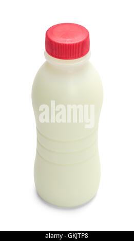 Bottle of Milk with Red Cap Isolated on a White Background. Top View. Stock Photo