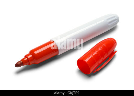 Red Marker with Cap Isolated on White Background. Stock Photo