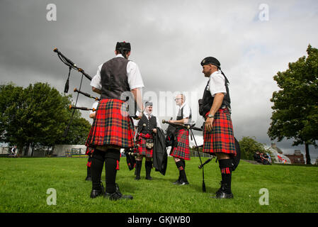 Participants take part in 2016 World Pipe Band Championships grade one qualifiers at Glasgow Green. Stock Photo