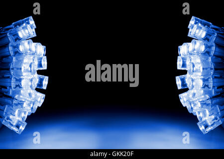 Blue LED lights both sides of the image with space for text Stock Photo