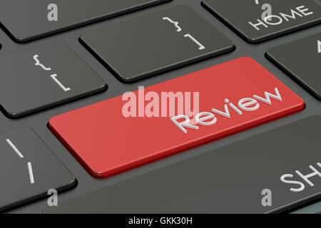 Review concept, red hot key on  keyboard. 3D rendering Stock Photo