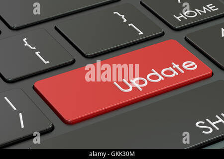 Update on Red Keyboard Button. 3D rendering Stock Photo