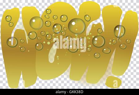 'WOW' text with dewy surface on a glass of cold drink (beer, champagne, orange, lime juice). EPS 10 with transparent background. Stock Vector